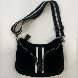 HAUTE SHORE Black Shoulder Bag with White Stripes